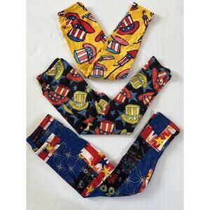 NWOT Lularoe Girls Small Medium Leggings 3 Piece LOT Patriotic 4th July #7007